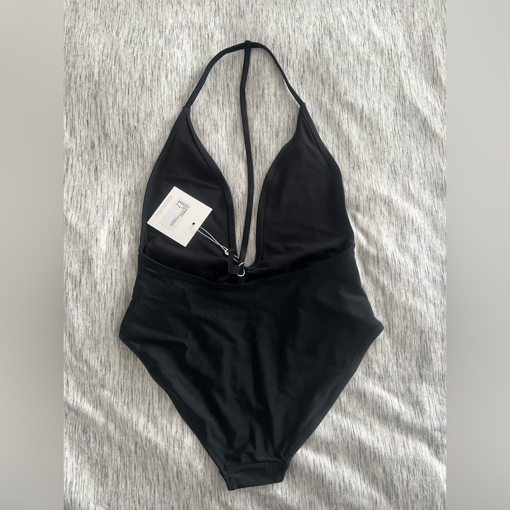 Missguided Black Plunge One-Piece Swimsuit